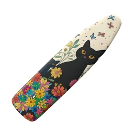 GLENLCWE Black Cat Colorful Flower Ironing Board Cover,Cute Cat Print Thick Ironing Board Cover with Padding 15x54 Inch Dust Cover with Elastic Edge Non Slip&Heat Reflective