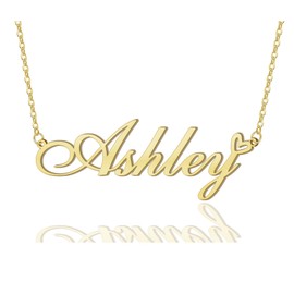 Ashley Heart Name Necklace 18k Gold Plated Stainless Steel Nameplate Pendant Jewelry for Womens Mens 16"