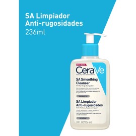 CeraVe SA Limpiador Anti-Rugosidades, para Piel Seca en Rostro y Cuerpo, con Ácido Salicílico, Ácido Hialurónico y 3 Ceramidas Esenciales, Elimina Impurezas y Restaura Suavidad, 236 ml