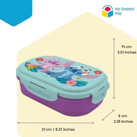 My sweety pop - Stitch Lunch Box - Lunch Box - Lunch Box - for Children - Crib - Nursery - School - Holiday - Meal - 21 cm - Cutlery - Spoon - Gift Idea - BPA-Free (Stitch - Purple/Blue)