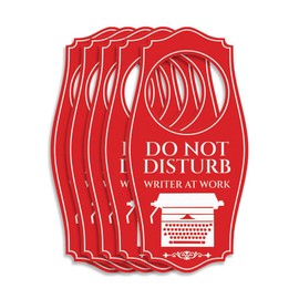Do Not Disturb Writer At Work Door Hanger | House or Business Door Sign - Red, 4" x 8" (5 Pack)