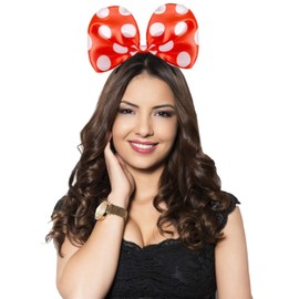 Hatstar Headband with Mouse Ears, Mouse Ears in Black with Red Bow and White Dots, Headpiece Carnival and Fancy Dress, Hair Accessories for Children and Adults