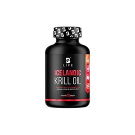 Aceite de Krill 1000 mg de (EPA y DHA) con Astaxantina y Fosfolípidos con 90 Cápsulas. Ingredientes Naturales. Icelandic Krill Oil B Life.