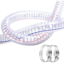 QuQuyi 1" ID x 1-1/4" OD, 1FT length Steel Wire Hose PVC Vacuum Tubing (with 2 Stainless Clamps) Drain Hose Vinyl Suction Tubing Flexible Tube High - Pressure UV Chemical Resistant Vinyl Hose Line
