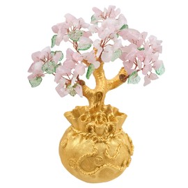 rockcloud Crystal Money Tree with Golden Money Bag, Feng Shui Cabinet Decoration for Wealth and Luck Bonsai Home Office Ornament, Rose Quartz