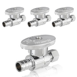 4-PCs HeSun Pex Straight Stop Valve, 1/2" PEX x 3/8" OD Compression Straight Stop, 1/4 Turn Shut Off Valve for Bathroom, ASTM F1807(VALVE085-4)