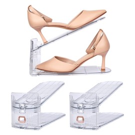 Yes!Fresh Shoe Slots Organizer, Adjustable Shoe Rack Stacker Storage Space Saver, Three Deck Shoe Rack Holder for Closet Organization (Clear, 2 Pack)