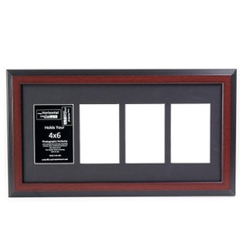 Creative Letter Art 4” x 6” Multiple Opening Picture Frame Collage with 4 holes, Congress Mahogany Frame with 10 x 20-inch Black Mat, Full-Strength Glass, Photo Collage for Wall, 4 Openings