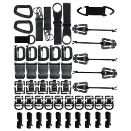 48 Pcs Molle Backpack Attachments Set,Tactical Gear Clip Kit (Include D-Ring Grimlock Locking,Gear Clip, Webbing Buckle and Elastic Strings Strap) for Camping,Hiking and Jogging (Black)