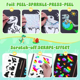 homicozy Art & Craft Activity for Kids - Foil Fun Dinosaurs & Scratch Art Book 2-in-1, No Mess Art Crafts for boys,DIY Creative Activity Kit,Gifts for Boys and Girls Ages 4, 5, 6, 7, 8, 9, Travel Toys