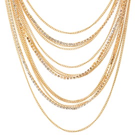 Gold Waterfall Multi-Strand Statement Necklace Pendant, Long Metal Ball Chains, Unique Hipster（CA）