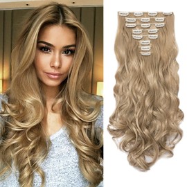 Cybelleza Clip-In Extensions 8-Piece Set Hairpiece Hair Extensions Wavy Hair Thickening Like Real Hair Synthetic Hair Curly Wavy Hair Voluminous Heat Resistant Long Natural Blonde