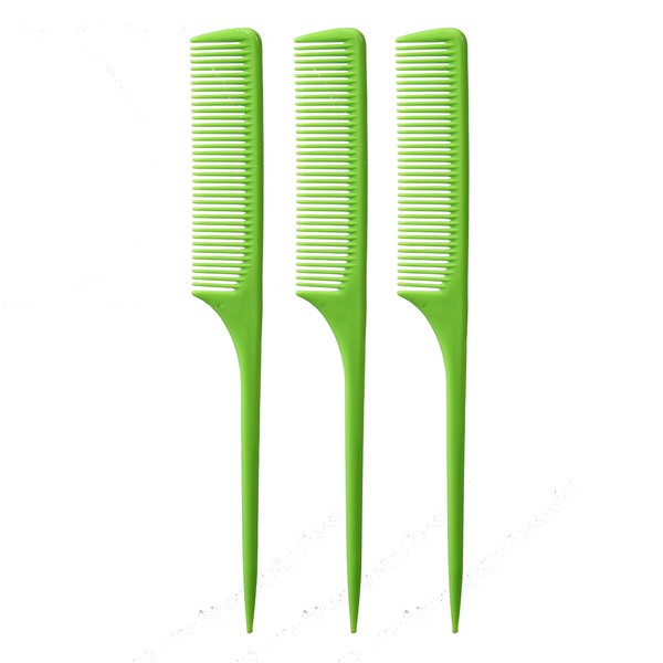 Allegro Combs 61 XL Rat Tail Combs Wide Tooth Comb Detangling Hair Styling Coarse Hair Foiling Thick Back Parting Combs Hairstylist Combs For Women Made In USA 3 Pc. (Light Green)