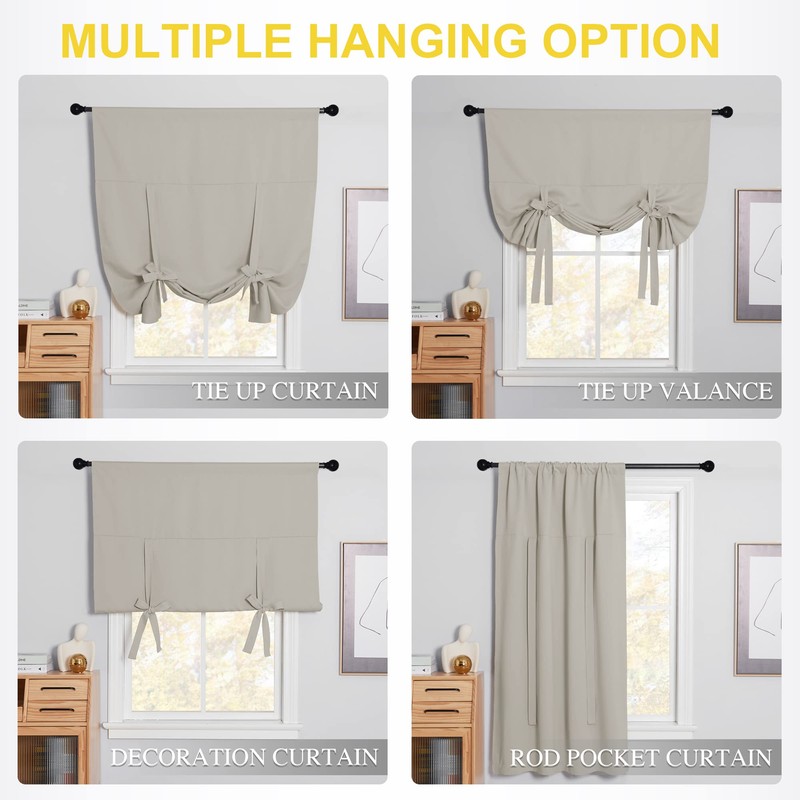 NICETOWN Blackout Tie Up Curtain Energy Efficient Window Shades Adjustable