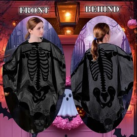 HATINXIA Disfraces de Halloween para mujer, poncho de esqueleto de encaje con máscara negra, negro