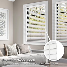 CHICOLOGY Faux Wood Blinds , Window Blinds , Wood Blinds , Window Shades , Window Treatments , Blinds & Shades , Window Shades For Home , Wooden Blinds , Basic White , 30"W X 72"H