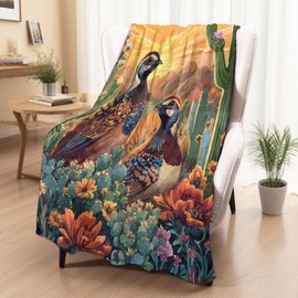 xmwjfd Sunset Quail Blanket, Cozy Plush Colorful Birds Among Cacti Throw Blanket for Couch Bedroom Outdoor, Lightweight Soft Flannel Travel Blankets, Gifts for Women Adults Kids, Warm Decor 50"×60"