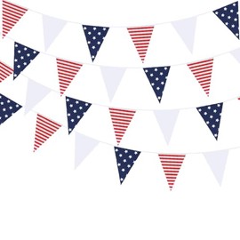 25Meters 82feet 4th of July Patriotic Party Decorations Banner Navy Blue White Stars and Red Stripes Bunting Fabric Pennant Triangle Flag for Fourth of July Independence Memorial Day