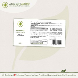 Vitamin D3 Drops 50 ml (Cholecalciferol) - 1,000 IU per Drop/27,000IU per ml - Purified MCT Oil from Coconut Oil with Tocopherols - No Additives and Additives