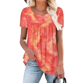 ZOLUCKY Womens Summer Tops Dressy Casual Scrawl Ruffle Hem Trend Tunic Top for Leggings 3XL
