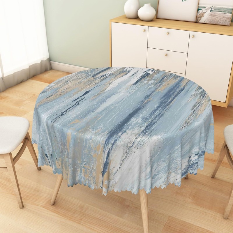 TTQYFNM Modern Aesthetic Stripe Round Tablecloth 60 Inch Gray Blue