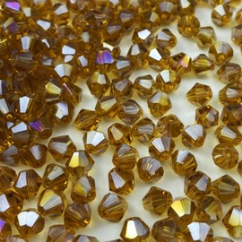 Xinhongo 400pcs Bicone Crystal Beads 4mm Crystal Glass Beads Bulk Faceted Bicone Crystal Glass Beads for Necklace Bracelet Earrings DIY Jewelry Crafts Making Supplies(Amber AB)