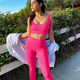 OIERD 4 Piece Workout Sets For Women Ribbed Leggings Clothes Yoga Sets Active Wear Cute Matching Work Out Sets Gym Pilates Outfits For Women Set Purple Red,L