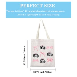 JTOUK Camera Pink Bow Gift Coquette Aesthetic Photographer Tote Bag Gift for Wedding Photographer (Bow Photographer Tote EU)