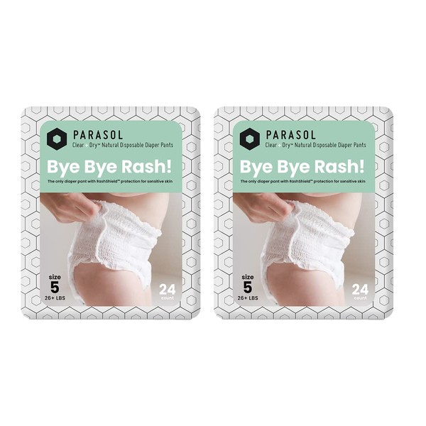 PARASOL Clear+Dry Natural Training Diaper Pants, Pure Ingredients, Water Based Ink, Non-Woven Fabric with Dermatest Excellent Seal, Rash Protection, Size 5 (26+ lbs), 48 Count
