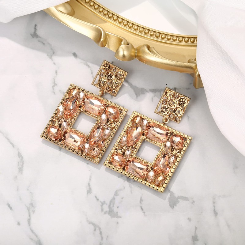 Clearine Square Statement Earrings Art Deco Sparkly Rhinestone for Women