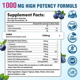 GABA Gummies for Adults, Relaxation, Zzz & Mood – Sugar-Free Calm Gummies with L-Theanine, 5-HTP, Vitamin D3 – Natural Zzz Support, GABA Supplements for Kids, 60 Count