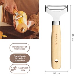 Fiskars Folken 1075682 Y Peeler with Movable Blade, Fruit and Vegetable Peeler, High Quality Steel Blade, FSC Certified Maple Wood Handle