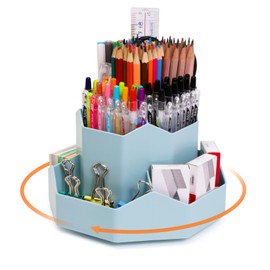 FRETONBA 360° Rotating Pen Holder, 9 Slots Pencil Pen Pot for Desk, Cute Stationery Supplies Organiser, Desk Cup Holder for Office, School, Home, Art Supply (Blue)