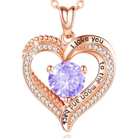 EUDORA Harmony Ball Birthstone Heart Necklace for Women, 925 Sterling Silver June Birthstone Pendant Rose Gold Necklaces, I Love You to the Moon and Back Jewelry Birthday Gift, 20"
