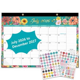 Desk Calendar 2026-2027 - 18 Month Desk Calendar july 2026-2027 Dec, 17" x 12", Large Monthly Desktop Calendar with Plastic Cover, Thick Paper, Corner Protectors - Floral (2 Stickers Included)