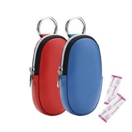 Beautyflier Storage Bag for Band-Aid Flexible Fabric Bandages, Portable PU Case for First Aid Bandage, Travel Case with Keychain for Adhesive Bandages, Hold 10PCS Bandages (Red+Blue)