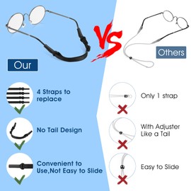 TIESOME Adjustable Glasses Holder Strap, Pack of 4 No Tail Non-Slip Glasses Straps Glasses Holding Rope Sports Glasses Straps for Men Women Children, black