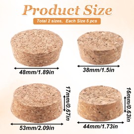 10pcs Large Wooden Tapered Cork Plugs, 2 Sizes 1.5 to 1.9 Inch Diameter Cork Lids Tapered Corks Plugs Large Corks Bottle Stoppers for Glass Bottles Jars DIY Crafts