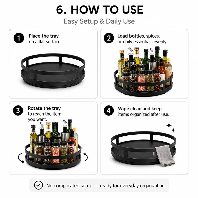360° Rotating Countertop Organizer for Kitchen Storage – Space-Saving Metal
