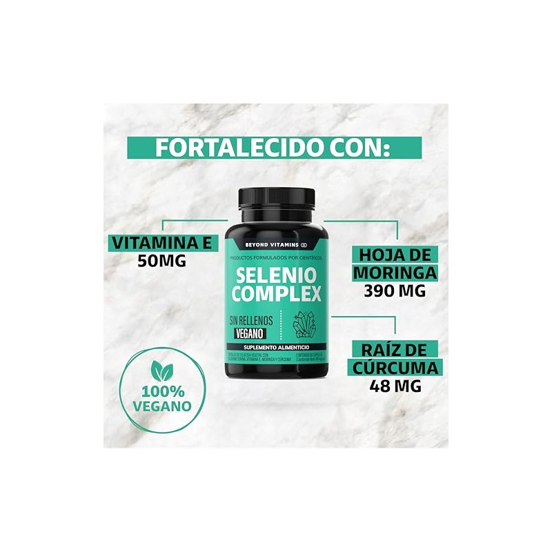 Selenio Seleniometionina 240mcg, con Vitamina E, Moringa y Raíz de