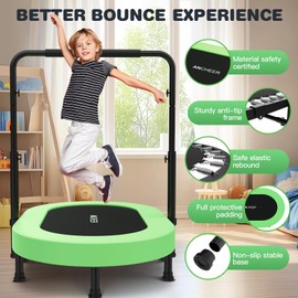 ANCHEER Mini Trampolines for Kids,Toddler Trampolines for Exercise with Adjustable Center Handlebar, Child Small Rebounder Trampoline Foldable, Max Load 220 LBS (Green)