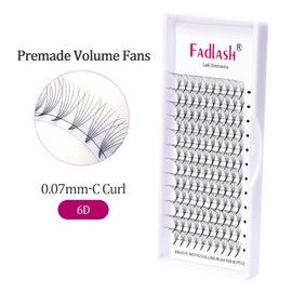 Fadlash Volume Eyelashes, 6D, 0.07 mm, C Curl, 12 mm, Russian Volume Fake Eyelashes, Premade Russian Lashes (6D, 0.07 mm, C curl, 12 mm)