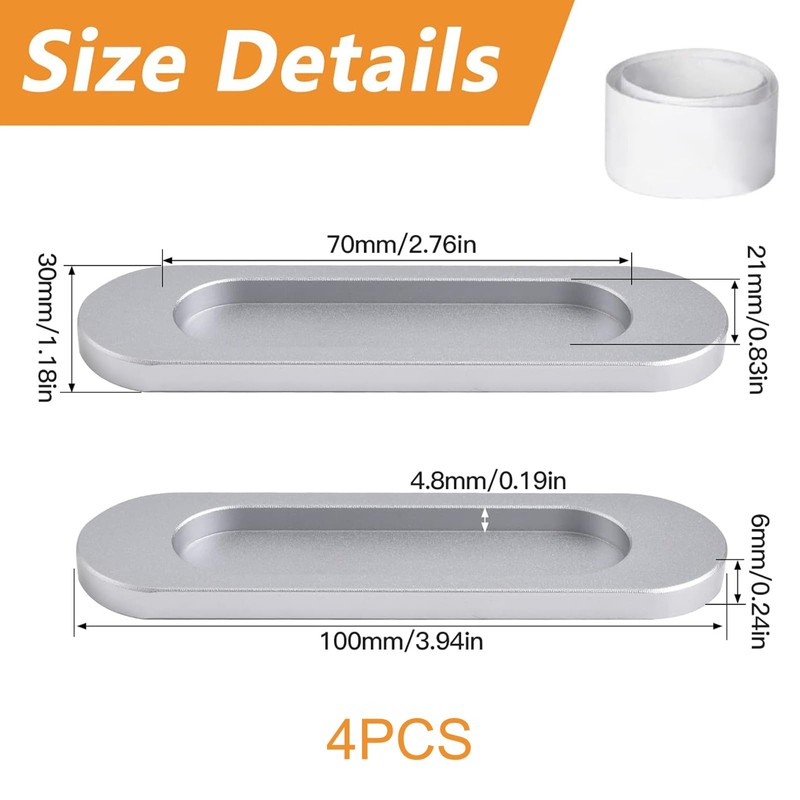 MOROBOR Self-Stick Oval Sliding Door Pulls, 4pcs Aluminum Alloy Flush