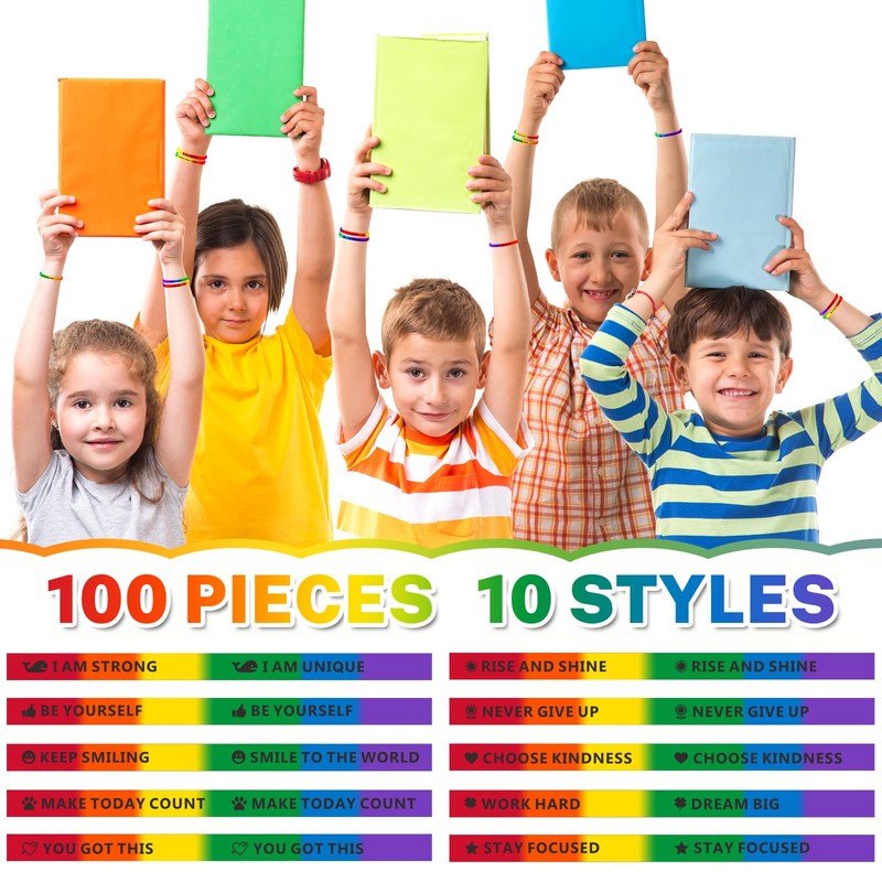 100 Pieces Ultra Thin Motivational Wristbands Friendship Bracelets Colored Inspirational
