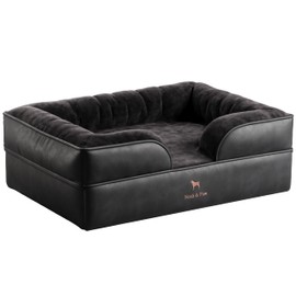 NOAH & PAW Giant Dog Bed XXL, 55x45x11 Inch, Orthopedic Dog Beds, Eggshell Memory Foam Infused with Cooling Gel, Inner Cover, Waterproof, Machine Washable (Vegan Leather Sofa Collection)