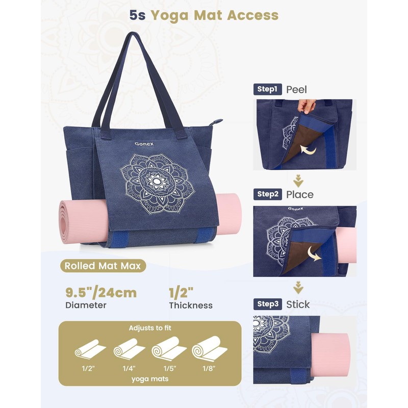 Gonex Yoga Mat Bag for Women Mat Carrier Canvas Tote