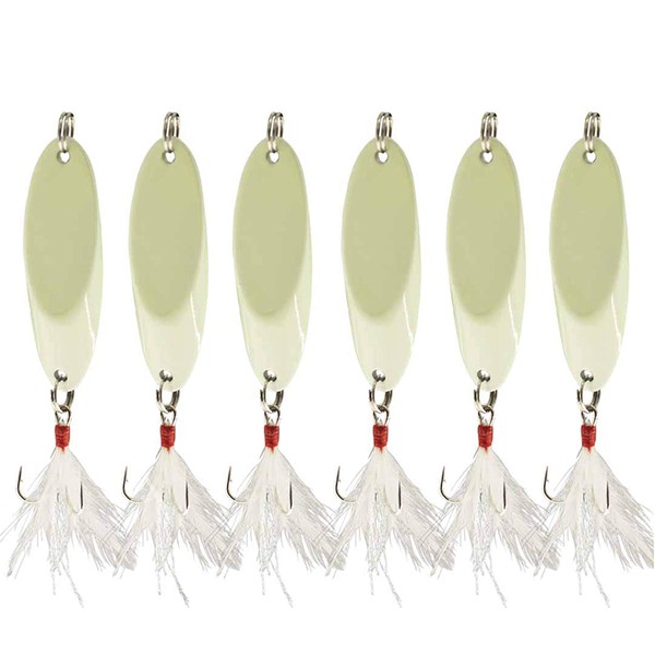 Fishing Spoons Lures Spoons Metal Jigs - 6PCS Luminescent Saltwater Jigging Bait Spoon with Treble Hook Hard Micro Bass Walleyes Trout Salmon Baits 0.18oz