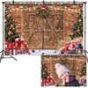 DASHAN Christmas Backdrop Wooden Barn Door Xmas Tree Snowflake Brick