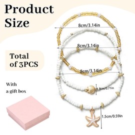 BelleVive 3-Piece Pearl Ankle Bracelet Set for Women, Adjustable Boho Shell Anklet, Hawaiian Beach Shell Pearl Disc Starfish Foot Jewellery, Summer Fashion Gifts