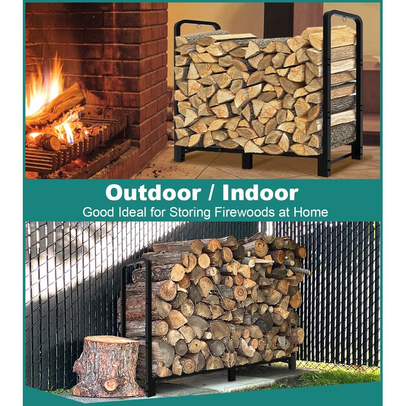 4Ft Firewood Rack Adjustable Fireplace Wood Holder for Outdoor Indoor